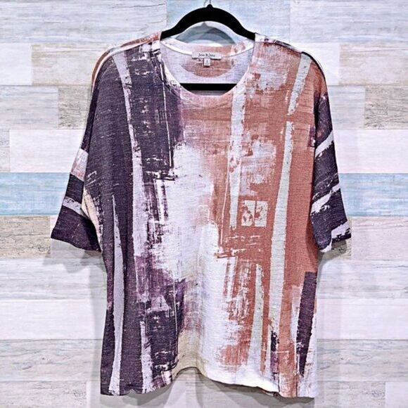 JESS & JANE Stretchy Knit Blouse Brown Multicolor Casual Womens Small - Picture 1 of 4